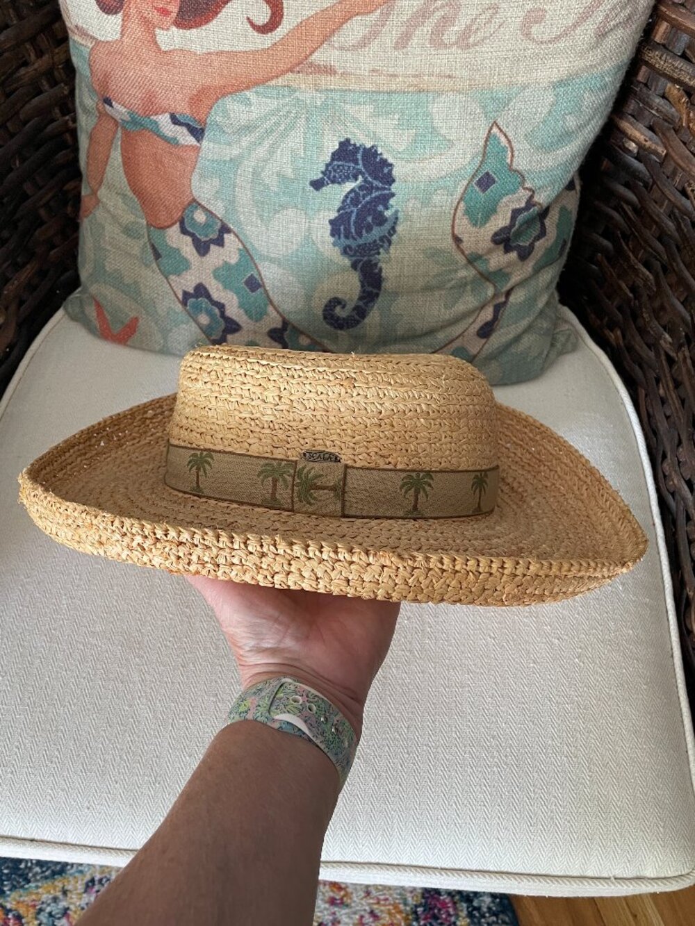 Scala Raffia Sun Hat-Raffia Hat with Palm Tree Hat Band
